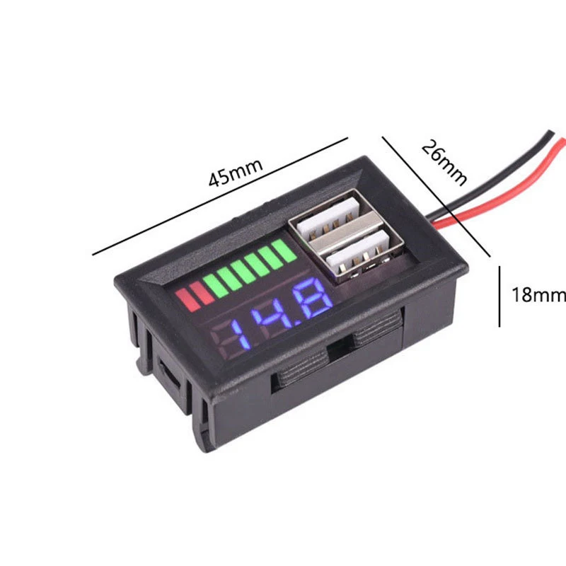 

USB 5V 2.4A Car Voltmeter Voltage Meter Panel 12V-24V 3S-7S Lithium Battery Capacity Indicator Power Tester Li-ion Lead acid
