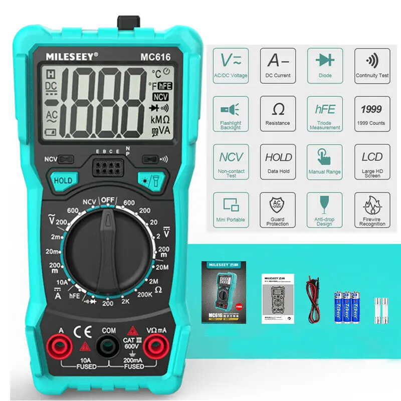 

MC616 Digital Multimeter Tester Ammeter Voltmeter AC DC OHM Current Meter Backlight Multimetro Tester Capacitance Tester