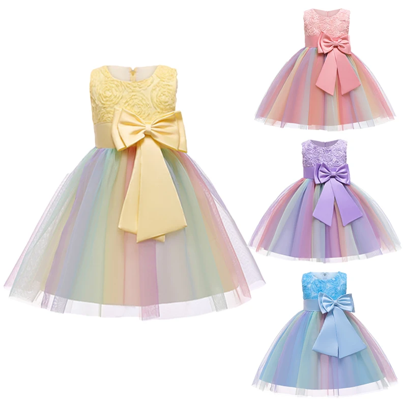 

Summer For Girls Sleeveless Bow Princess Dresses Child Wedding Party Ball Gown Christmas Halloween Carnival Performance Costume