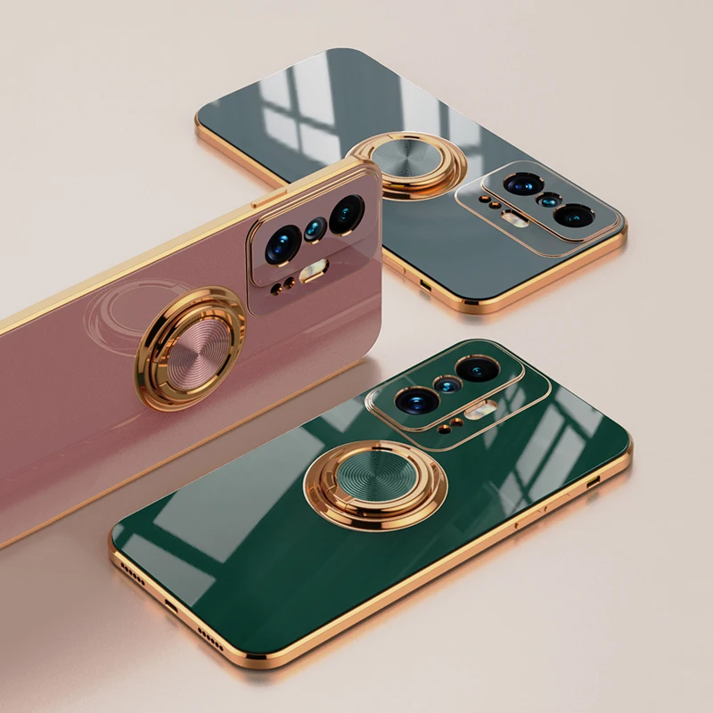 

Luxury Plating Silicone Case For Xiaomi Mi 11T 10T Pro 10Pro 10Lite 11Pro Full Protective Magnetic Covers With Ring Holder Stand