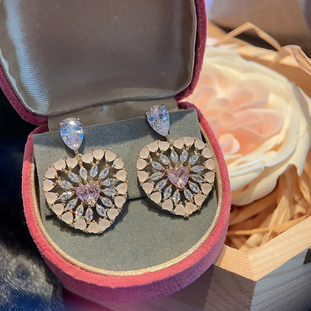 

Bilincolor Silver Needle Korean Candy Color Zircon Heart Shaped Earrings for Women