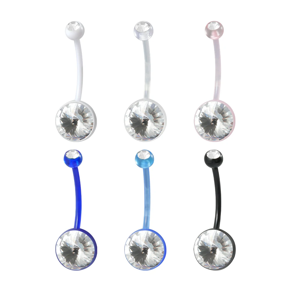 

1PC Acrylic CZ Gem Belly Button Navel Ring Crystal Pregnant Navel Piercing Comfortable Body Piercing Jewelry For Women 14 Gauge