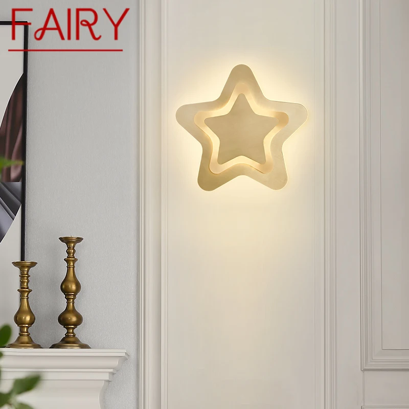 

Светодиодная настенная лампа в форме звезды, латунный простой креативный светильник для дома, гостиной, комнатный декор, светодиодный цвет...