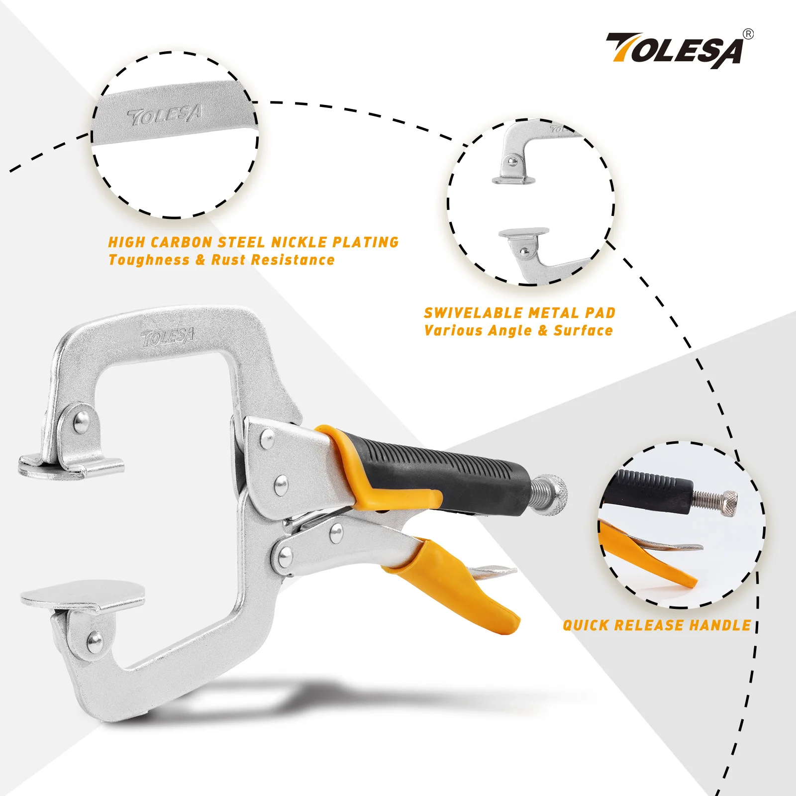 TOLESA 6-дюймовый торцевой зажим: сверхмощный металлический C-образный зажим для