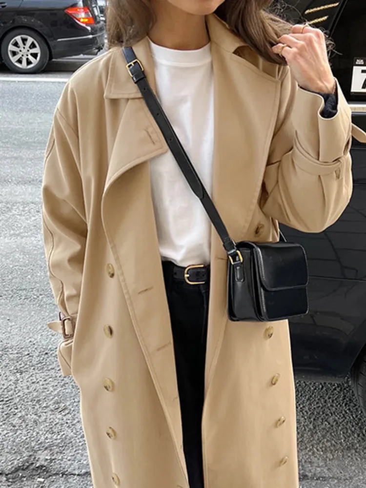 UCXQ Элегантный плащ в европейском стиле с лацканами двубортный свободный