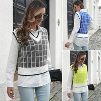 plaid v neck womens vest outside and inside with autumn and winter stripe new style 2022