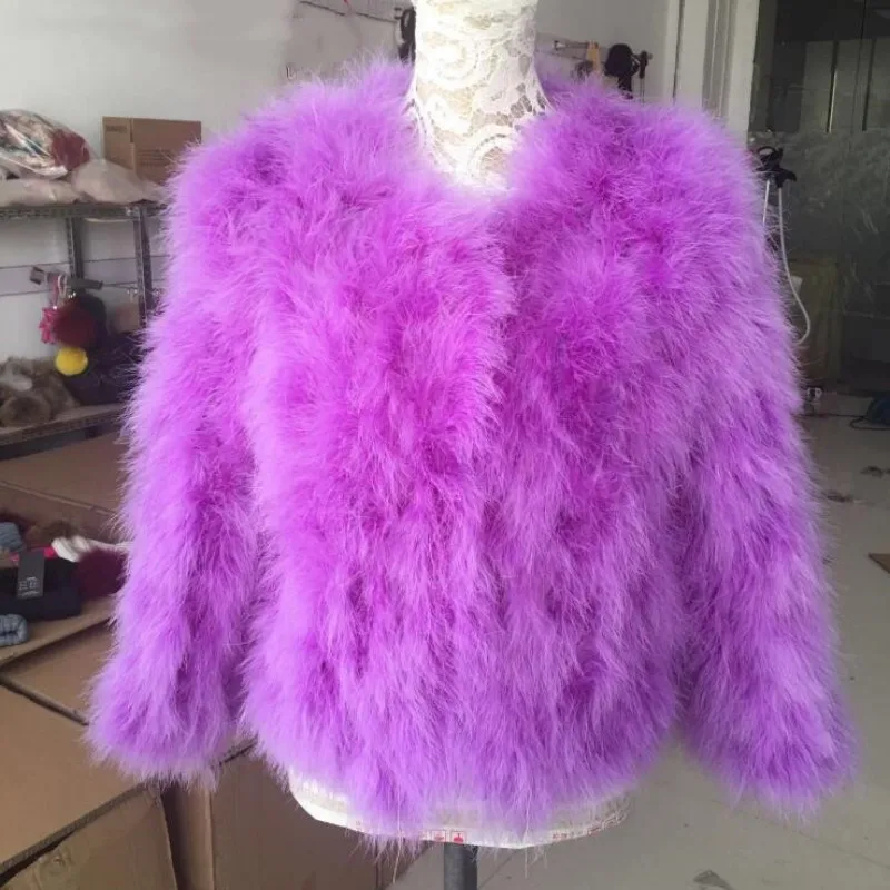 Hot Sale Fluffy Natural Ostrich Feather Coat Short Jacket Women Winter Overcoat