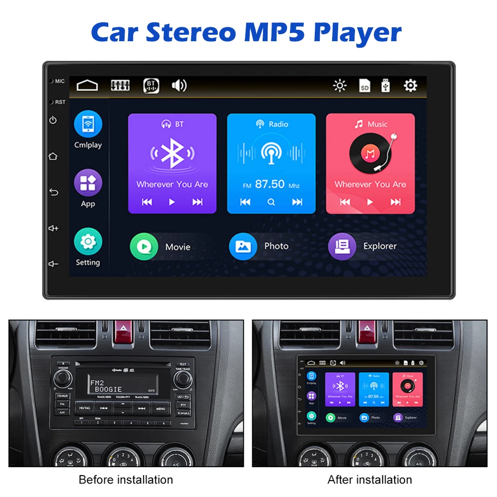

2Din Car Stereo Radio for CarPlay Android Auto 7-inch Display BT Multimedia MP5 Player Mirror Link with Backup Camera AUX USB