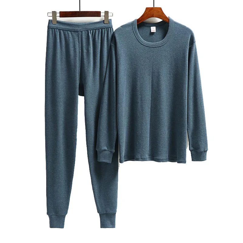 2PCS Man Thermal Round Neck Pullover +Pants Set 100%Cotton Winter Keep Warm Thermal Underwear Set Comfortable Thermo Clothing