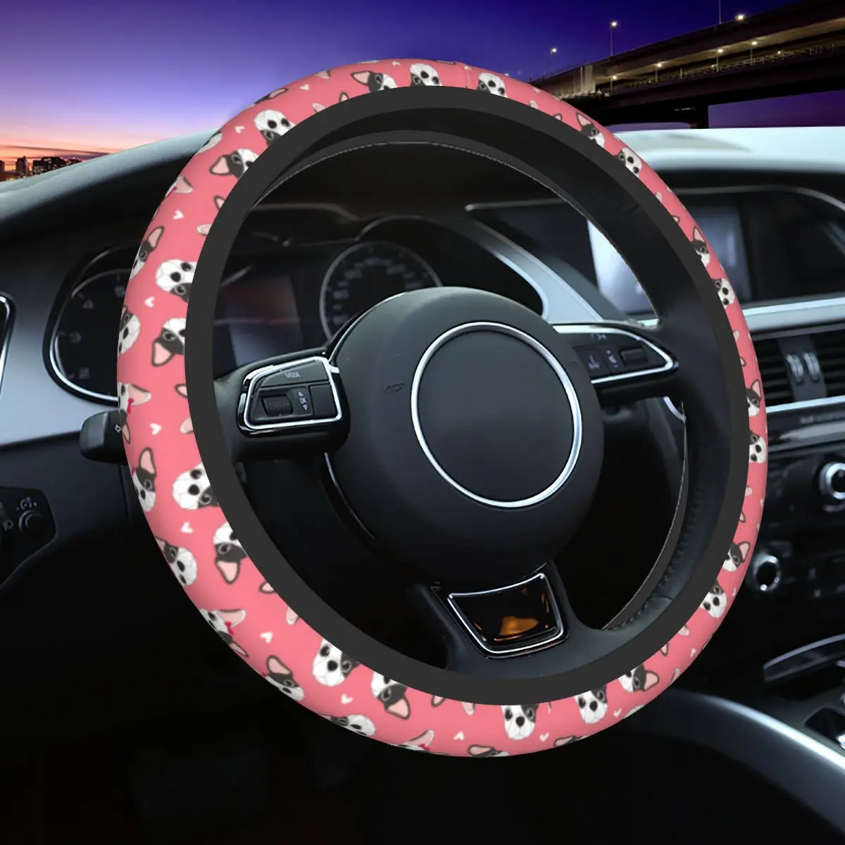 

38cm Car Steering Wheel Covers Bulldog Dog Soft Animal Braid On The Steering Wheel Cover Auto Decoration Car Accessories