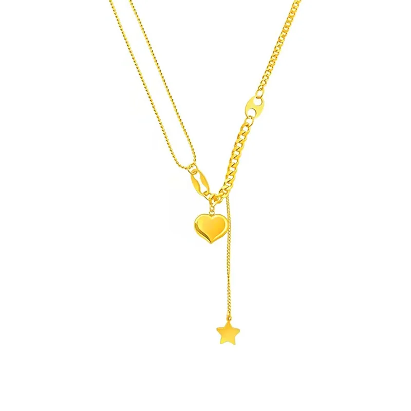 

Double Layer Patchwork Love Heart Five-pointed Star Zircon Pendant Chain Necklace Mother's Day Woman Wedding Blessing Jewelry