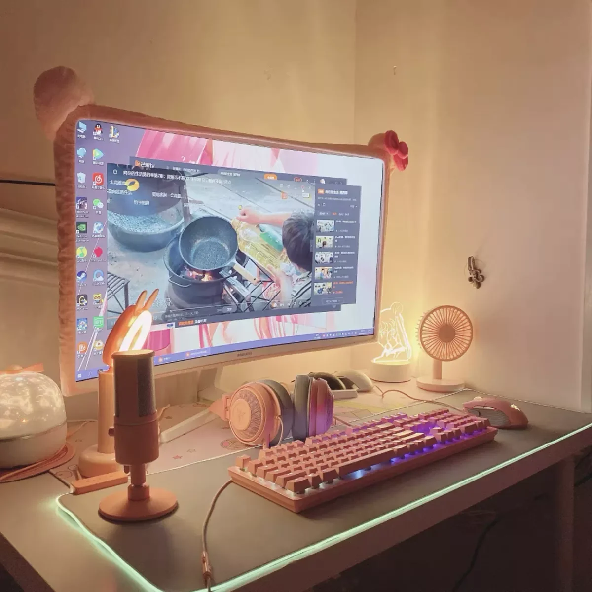 

NEW2023 Pink Fabric Computer Frame Cover Monitor Screen Dust Cover With Elastic Pen Pocket Bow Home Decorations