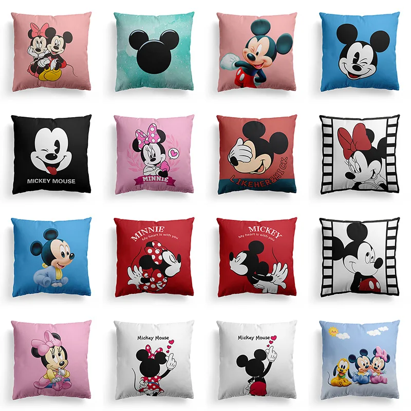 

New Disney Anime Figures Mickey Minnie Pillowcase Plush Cushion Cover Plush Pillowcase Home Sofa Pillowcase Decoration 45x45cm