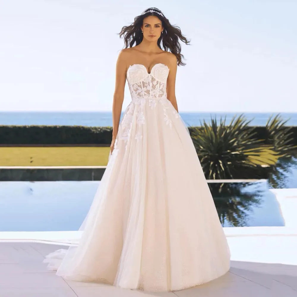 

2023 Charming Sweetheart A-Line Wedding Dress For Women Vintage Lace Sleeveless Wedding Gowns Dot Net Court Train Bridal Dress