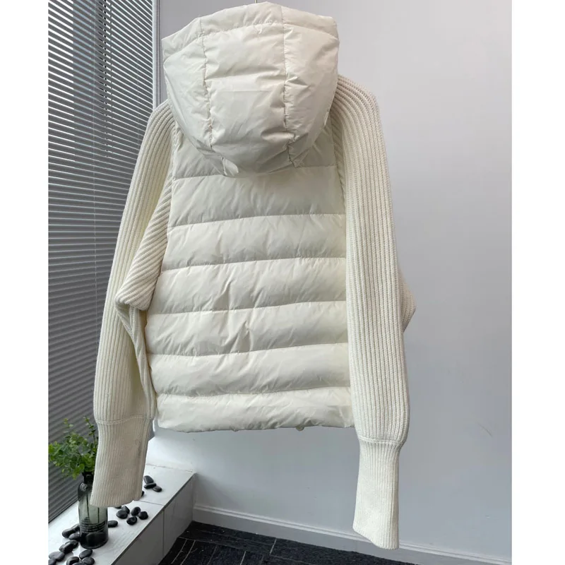 Down Jacket Short Hooded Winter Ladies 90 White Goose Coat Jackets Noble Gesture Splicing White Black Zipper Drawstring Women