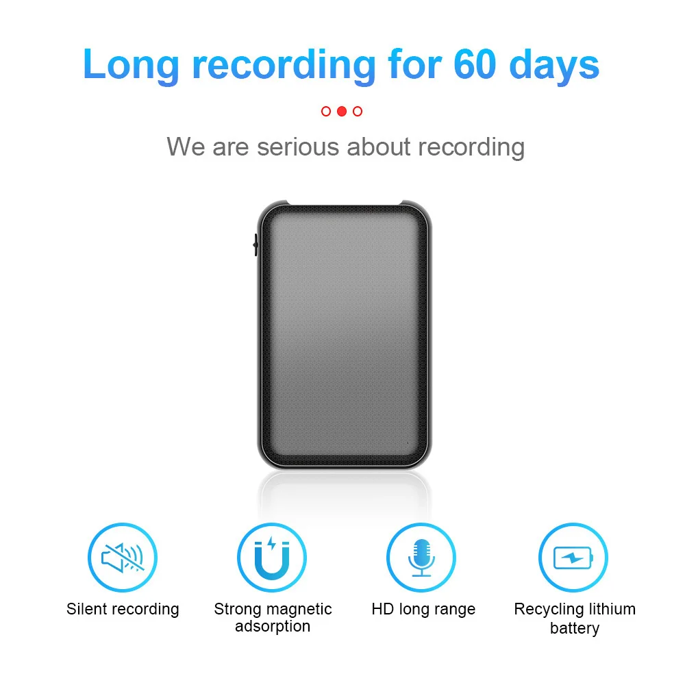 

5000mAh 60Days 60Meter Mini Digtal Voice Recorder Hid den 8/32GB Slient Sound Record Activated Professional Ditachphone+Magnet