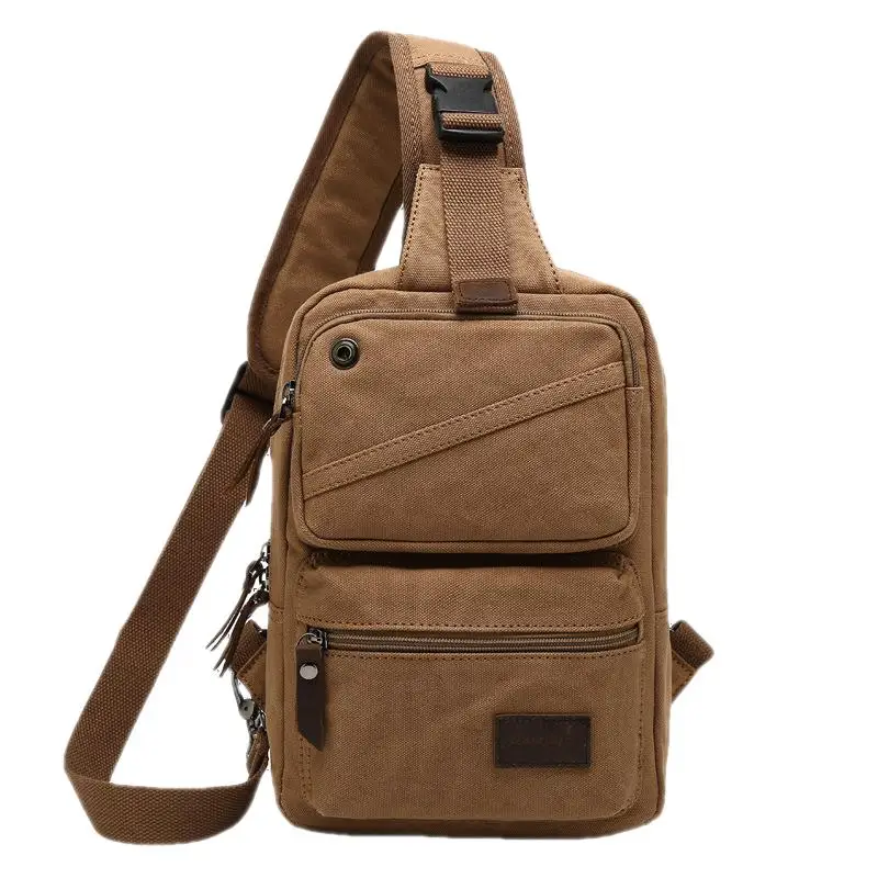 Men High Quality Canvas Chest Bag Fashion Small Crossbody Bag Casual Ear Hole Line Shoulder Bag Male Retro Chest Pack