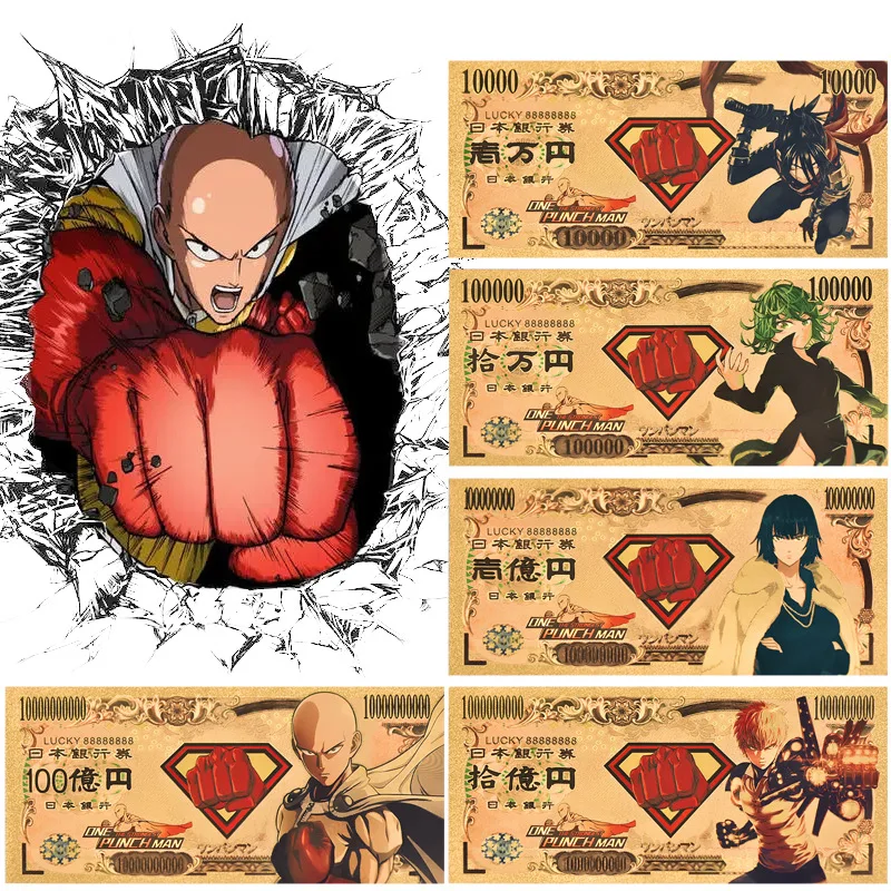 

Japanese Classic One Punch Man Commemorative Banknote Manga Merchandis, Gold Foil Coin Plastic Coin Cards