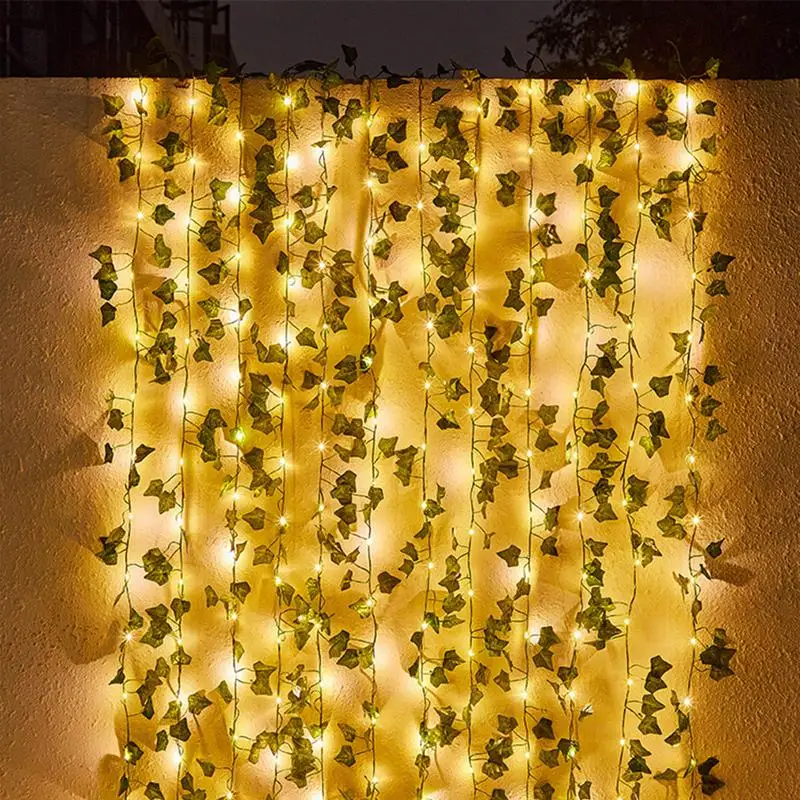 2m 20 LED Solar Lights Artificial Plants Fake Ivy Leaves Garland Greenery Vine Hanging Outdoor Lamp Holiday Party Wedding Decor images - 6