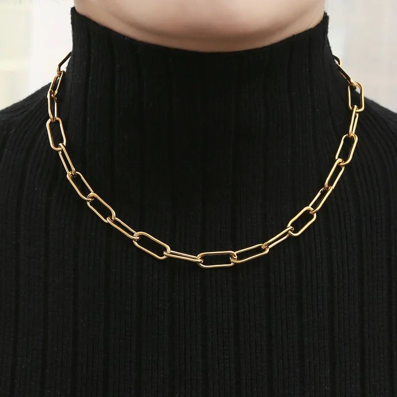 

Golden Color Heavy Chains Stainless Steel Paper Clip Link Chain Toggle Necklace For Women Men Metal Toggle Clasp Chain Choker