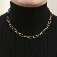 golden color heavy chains stainless steel paper clip link chain toggle necklace for women men metal toggle clasp chain choker