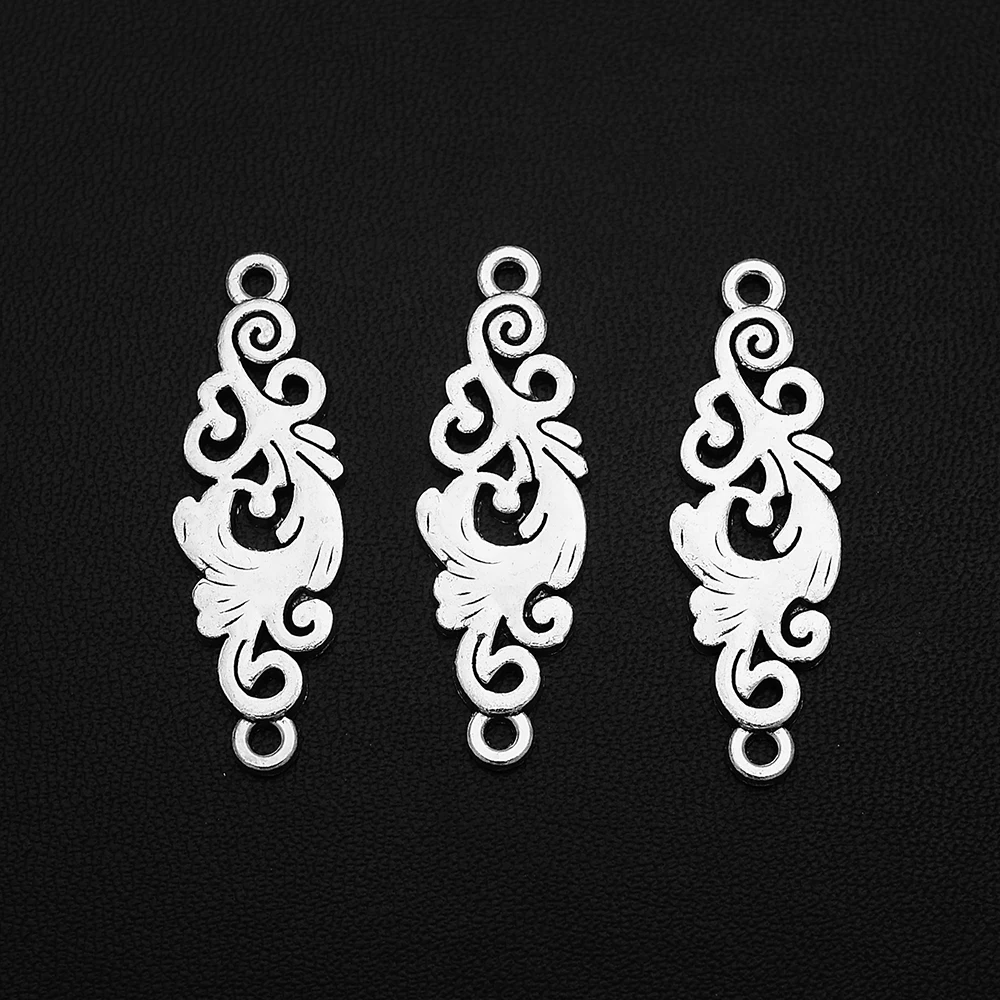 

5pcs/Lots 11x36mm Antique Silver Plated Flower Connector Charm Filigree Pendant For Diy Bracelet Designer Wholesale Accessories