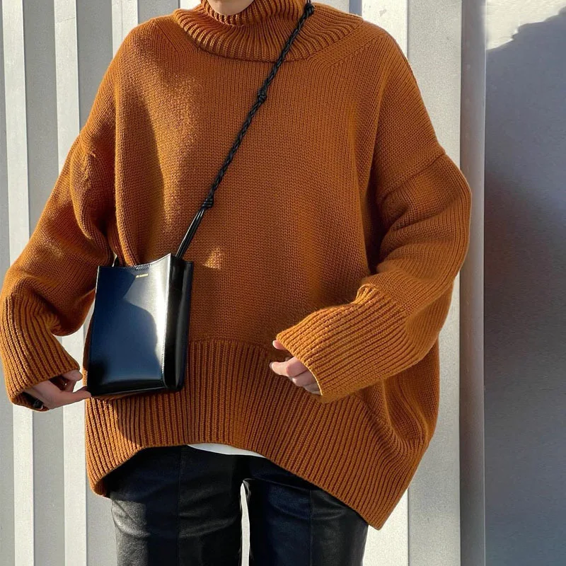 

Autumn Winter Fashion Turtleneck Knitted Sweaters for Women Casual Long Sleeve Pullover Sweater Loose Clothes