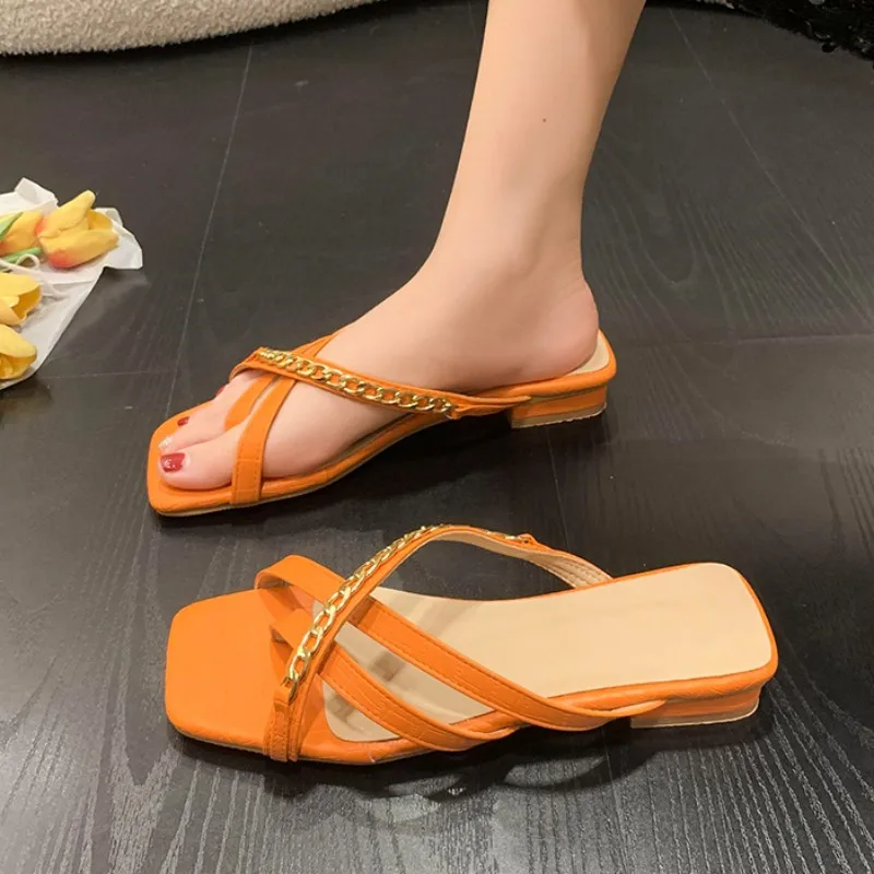 Women's Casual Chain Platform Slippers 2023 Summer New Designer Slingbacks High Heels Shoes Outside Flip Flops Zapatos De Mujer