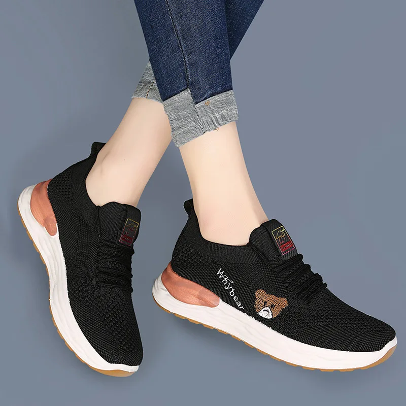 

Women's Shoes Breathable Mesh Sports Slip-on Comfortable Walking Shoes Cartoon Off White Shoes Zapatillas De Mujer Sneakers