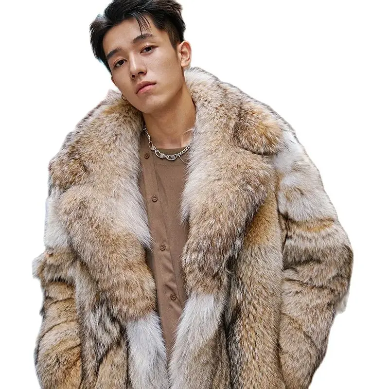 Новинка 2024 зимняя теплая Роскошная куртка из натурального меха волка для мужчин