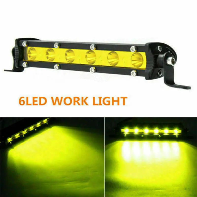 

New car 6LED 18W yellow/white work light small single row yellow light LED strip light off-road modified car light