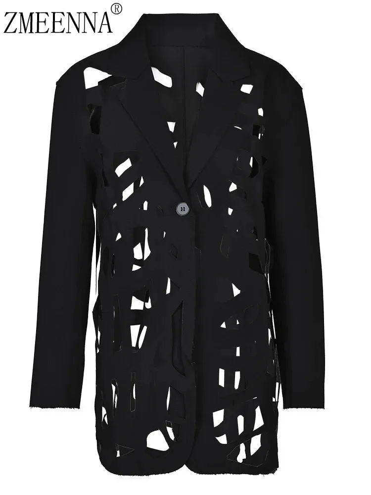 Женский блейзер большого размера ZMEENNA черный свободный пиджак с отложным