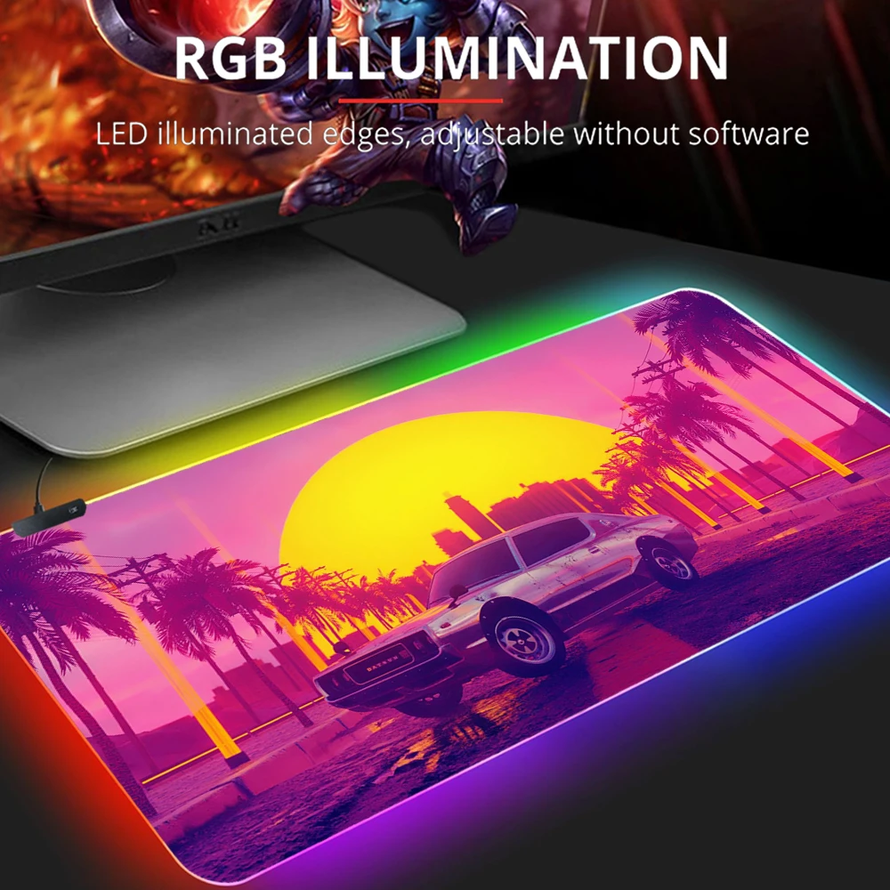 

LED RGB Mouse Pad Big Size XXL Gamer Anti-slip Rubber Pad Play Mats Gaming for RGB Keyboard Laptop Computer Grand Theft Auto GTA