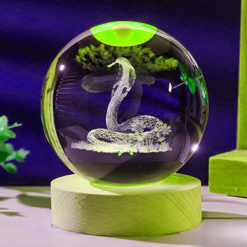 1 Шт. Хрустальная Змея Ночник Деревянная Основа Украшение Для Дома Подарок
