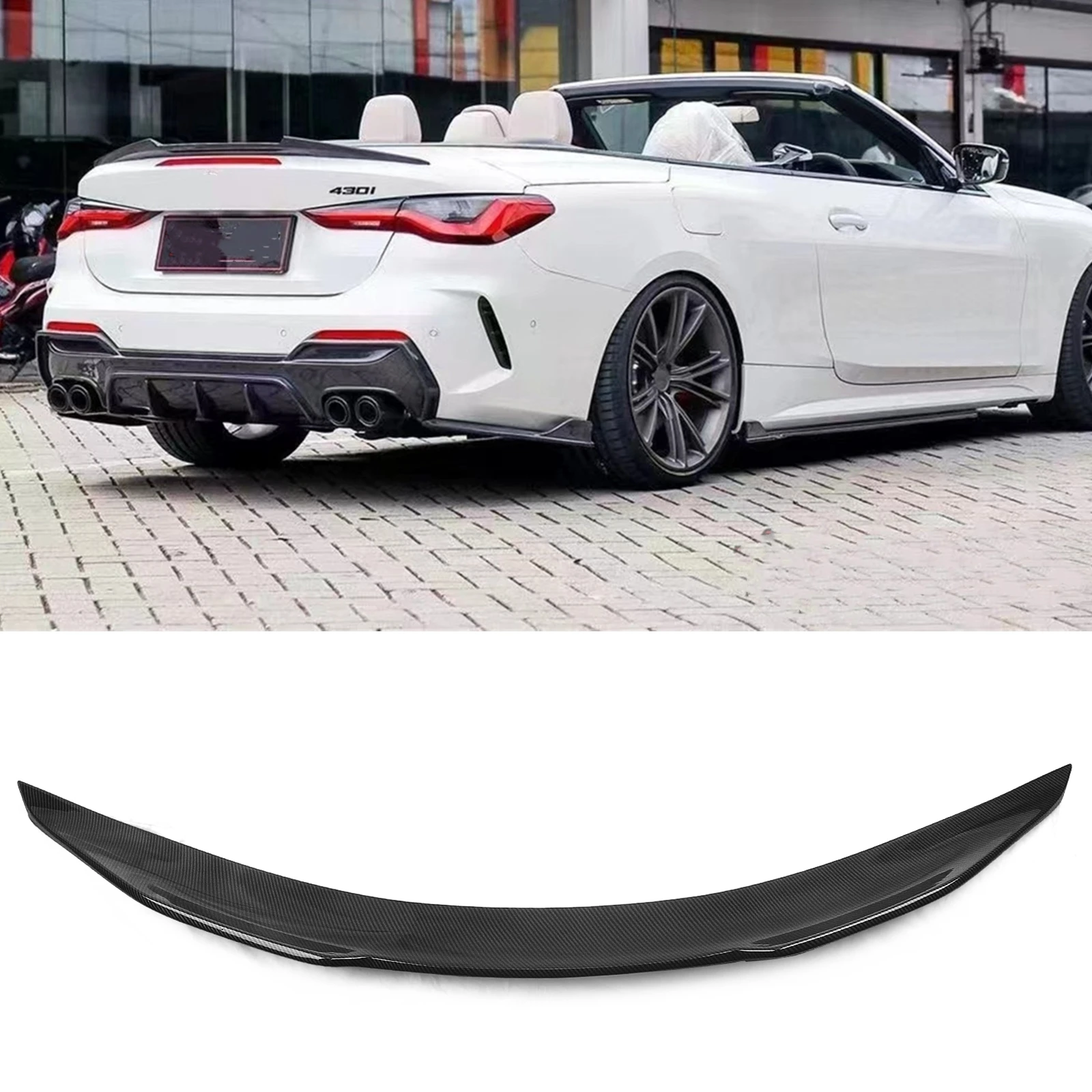 

Rear Trunk Spoiler Wing For BMW 4 Series G23 2021-2022 Convertible 2 Door PSM Carbon Fiber Look Car Decklid Flap Splitter Lip