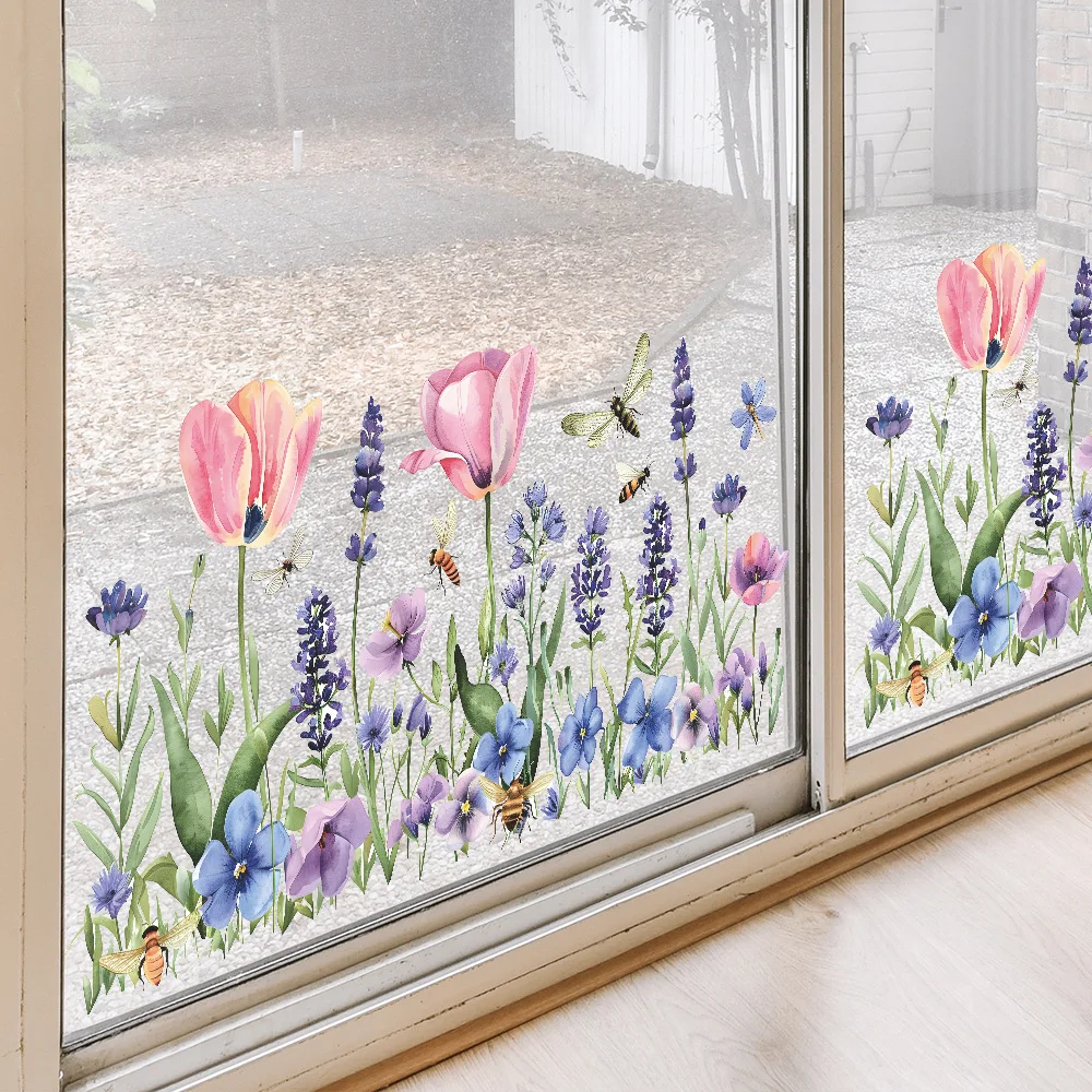 Цветочные статические наклейки на окна и зеркала для украшения ванной комнаты