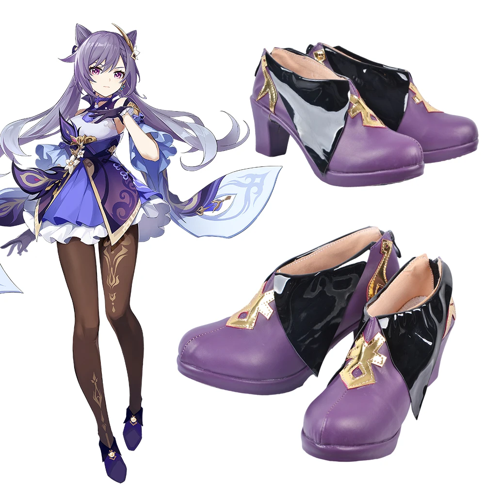 

Game Genshin Impact Keqing Cosplay Halloween Carnival Party Shoes Short Fancy Boots Custom-made Hot sale Cosplay Parts Shoes