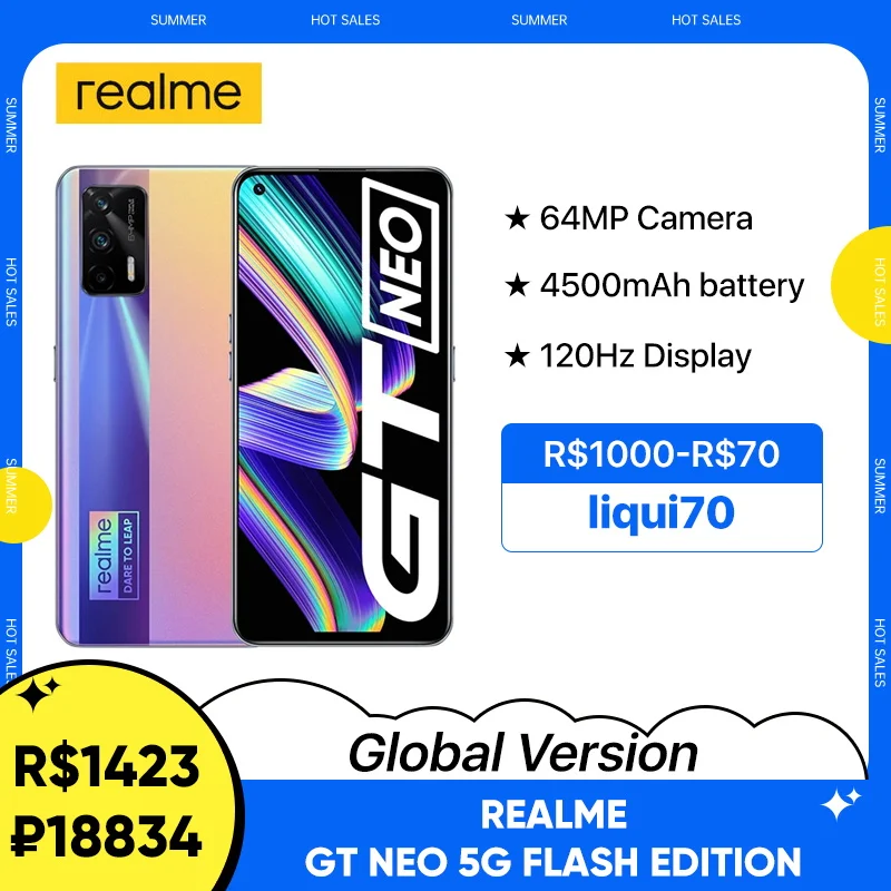 realme GT Neo 5G Flash Edition International ROM 8GB+128GB 120Hz Super AMOLED Dimensity 1200 65W Dart Charge NFC