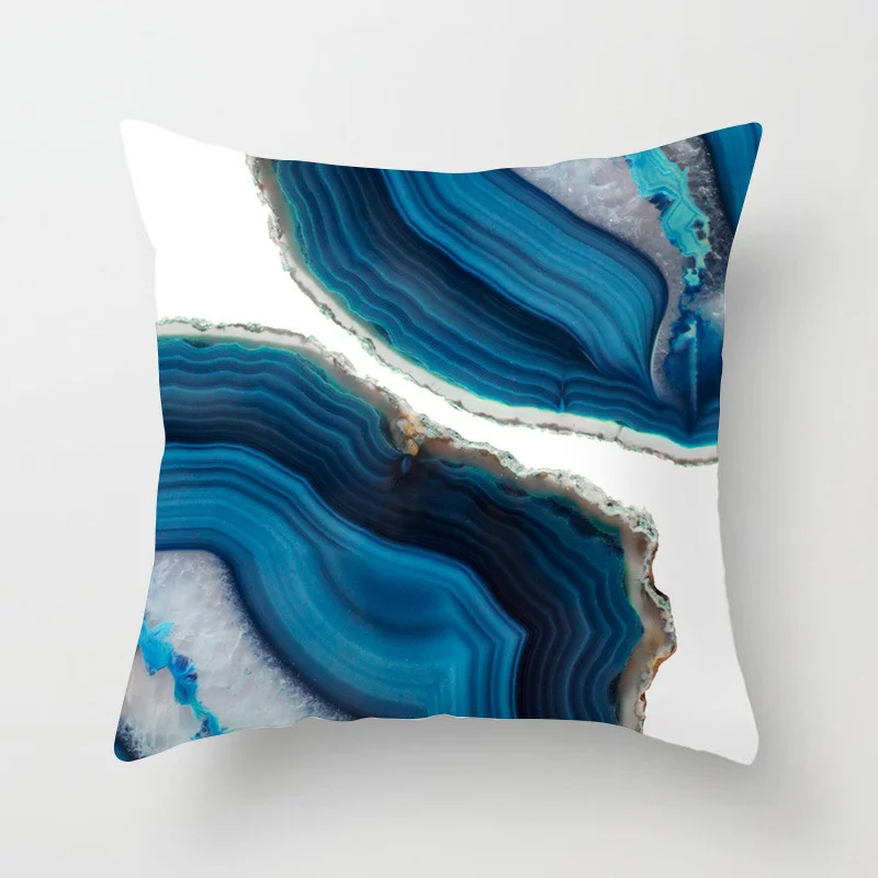 

45 * 45CM Geometric Cushion Cover Blue abstract printed Polyester Throw Pillow Case Geometric Art Pillowcase Square Home Decor