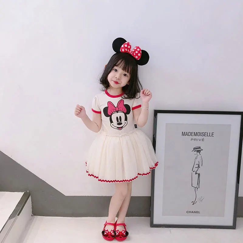 

Disney Kawaii Minnie Mouse Girl's Net Yarn Long Skirt Girls Cartoon Skirt Mickey Baby Princess Skirt Pooper Yarn Dress Gifts