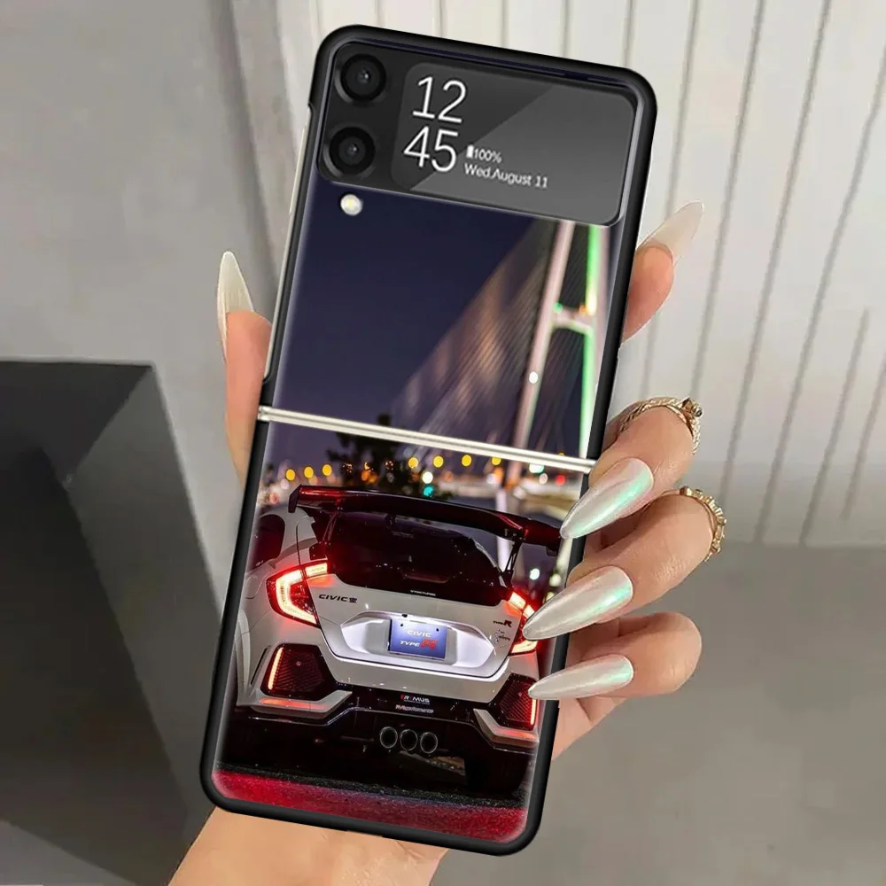 Твердый чехол JDM Type R для телефона из поликарбоната Samsung Galaxy Z Flip 6 5 4 3 черный ZFlip6 Flip5