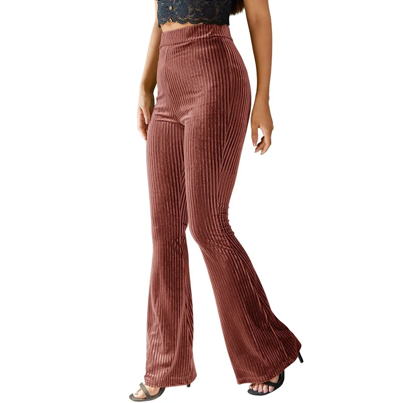 

Women's Boot Cut Velvet Pit Strip Flare Pants Y2k Hight Waist Pleuche Sexy Solid Long Trousers Streetwear Ladies Pant