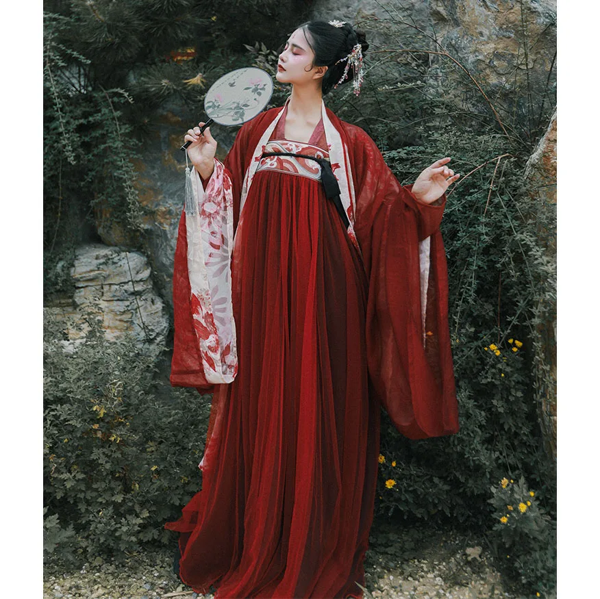 Chinese Traditional Ancient Fairy Costume 2022 Summer New Red Hanfu Dresses For Women Han Dynasty Folk Princess Stage Costume