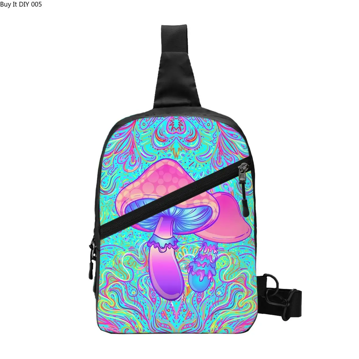 

Fashion Magic Mushroom Trippy Psychedelic Neon Pastel Goth Crossbody Sling Backpack Men Shoulder Chest Bags for Camping Biking