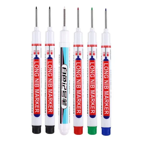 Набор из 6-ти маркеров с длинным наконечником, размер головки 20 мм, ширина линии 0,7-1,0 мм, цвет черный/синий/красный/зеленый/белый - изображение
