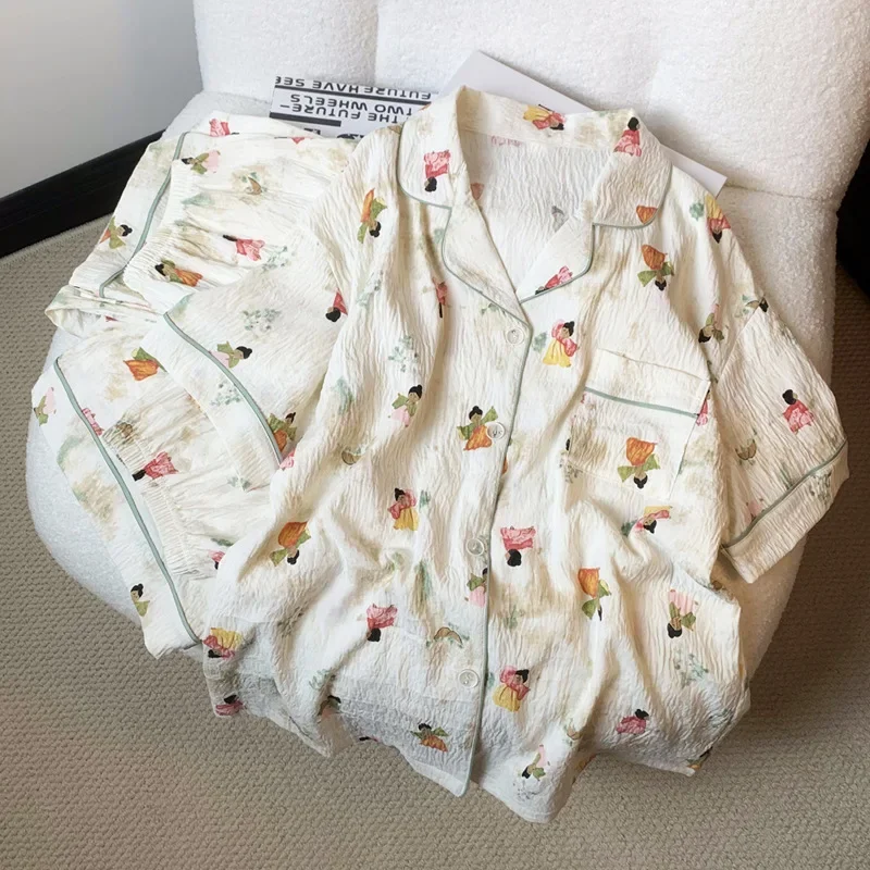 Летний маленький женский комплект Hanfu с принтом новый хлопковый из трех