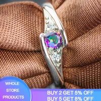 yanhui new trendy tibetan silver s925 rings with rainbow colors stone crystal wedding party rings for women jewelry gift r035