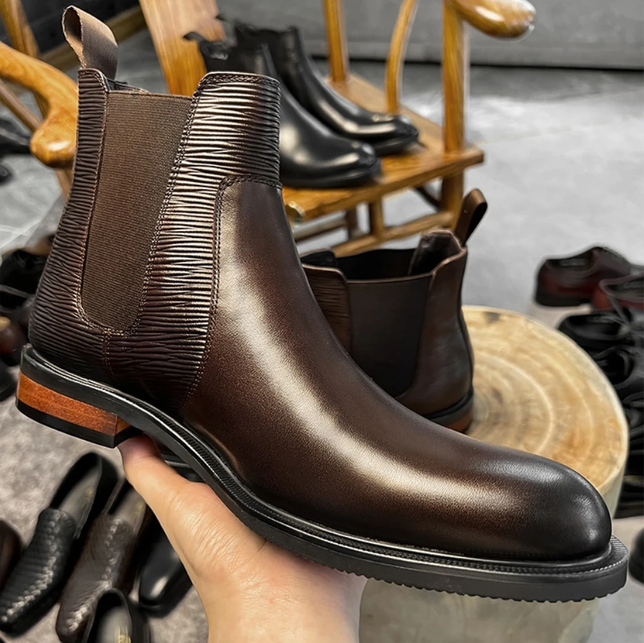Sipriks Men's Genuine Leather Chelsea Boots Black Dark Brown Ankle Boot Fashion Classic Shoes