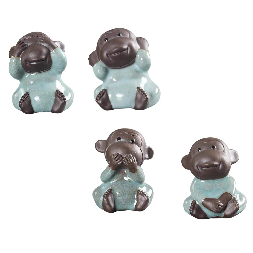 

4Pcs Lovely Ceramic Monkeys Crafts Mini Tea Pet Adornments (Assorted Color)