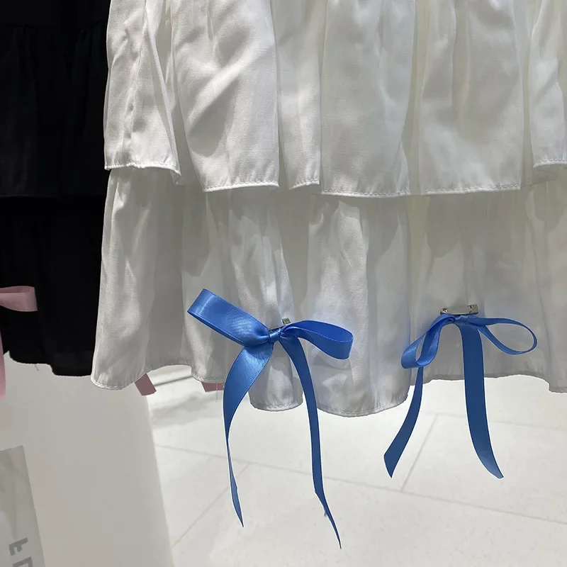 Jirai Kei Юбка с бантом и лентой Женская летняя юбка листьями лотоса по краям Белые